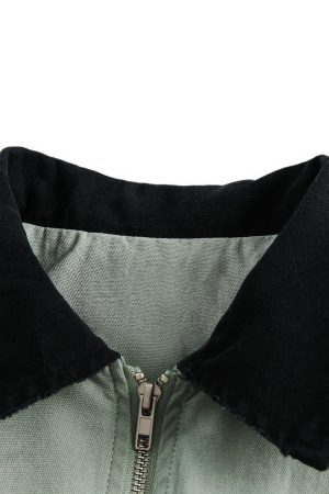 Concert Outfit Washed Ripped Gradient Zip Up Work Jacket