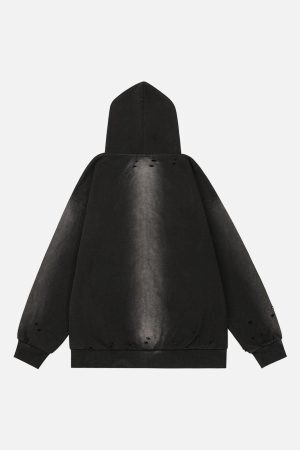 Concert Outfit Washed Ripped Zip Up Hoodie
