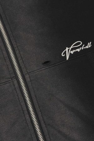 Concert Outfit Washed Ripped Zip Up Hoodie