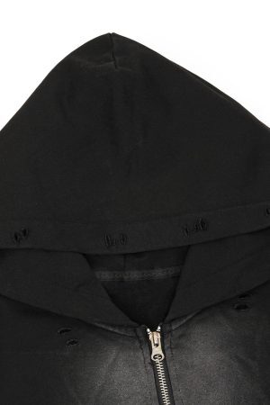 Concert Outfit Washed Ripped Zip Up Hoodie