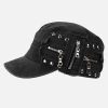 Concert Outfit Washed Rivet Zipper Flat Top Cap