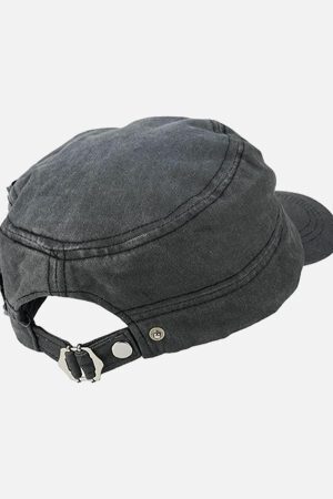 Concert Outfit Washed Rivet Zipper Flat Top Cap