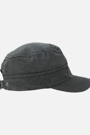 Concert Outfit Washed Rivet Zipper Flat Top Cap