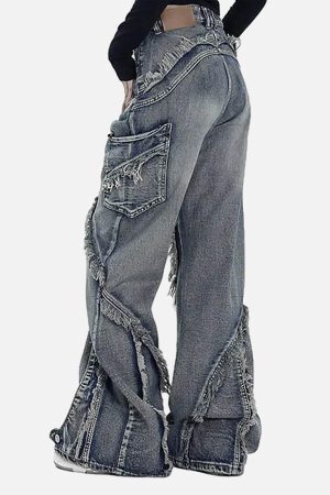 Concert Outfit Washed Side Pocket Raw Edge Baggy Jeans