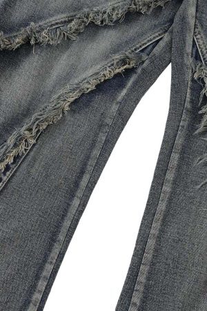 Concert Outfit Washed Side Pocket Raw Edge Baggy Jeans