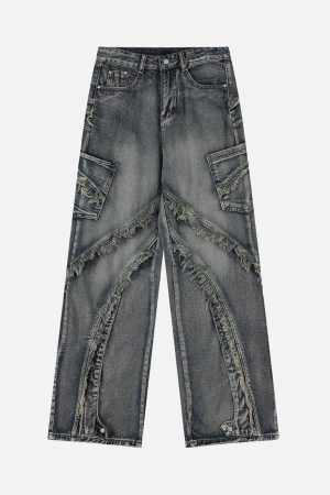 Concert Outfit Washed Side Pocket Raw Edge Baggy Jeans
