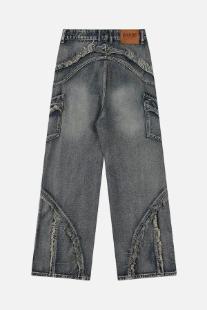 Concert Outfit Washed Side Pocket Raw Edge Baggy Jeans