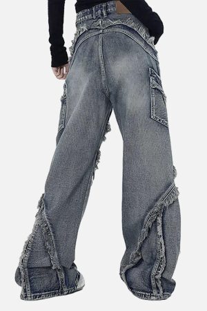 Concert Outfit Washed Side Pocket Raw Edge Baggy Jeans