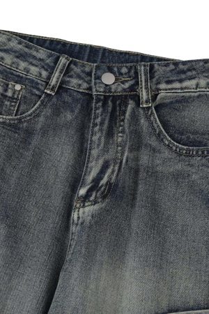 Concert Outfit Washed Side Pocket Raw Edge Baggy Jeans
