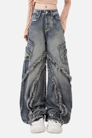 Concert Outfit Washed Side Pocket Raw Edge Baggy Jeans