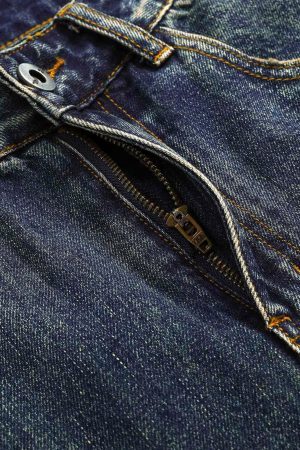 Concert Outfit Washed Side Ripped Straight Jeans