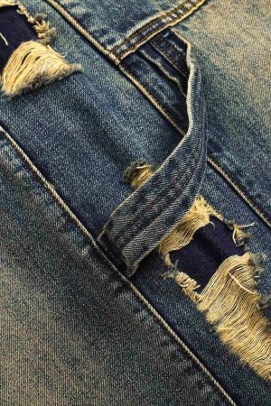 Concert Outfit Washed Side Ripped Straight Jeans