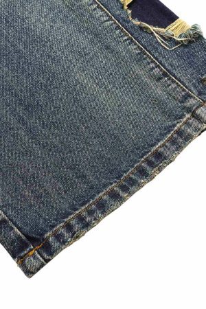 Concert Outfit Washed Side Ripped Straight Jeans