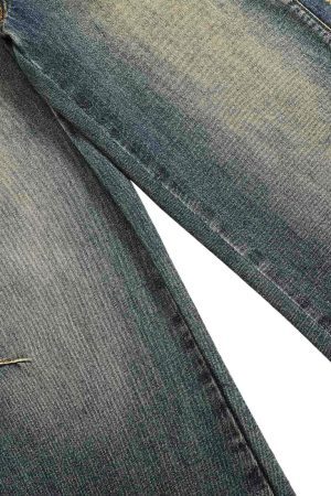 Concert Outfit Washed Side Ripped Straight Jeans