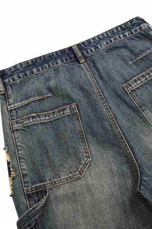 Concert Outfit Washed Side Ripped Straight Jeans