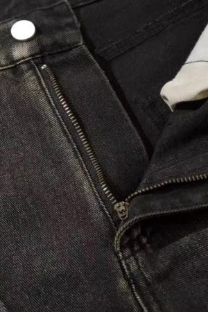 Concert Outfit Washed Split Design Hip-Hop Horn Jeans