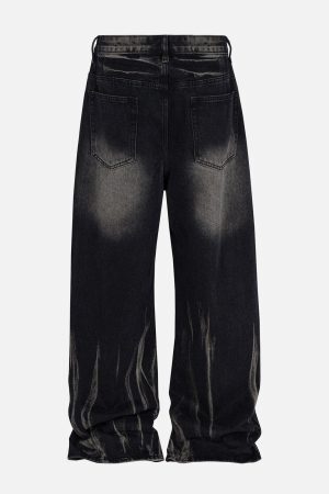 Concert Outfit Washed Stained Wide-Leg Jeans