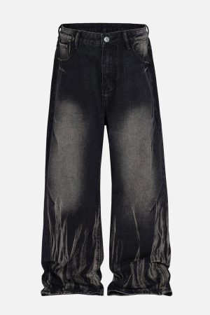 Concert Outfit Washed Stained Wide-Leg Jeans