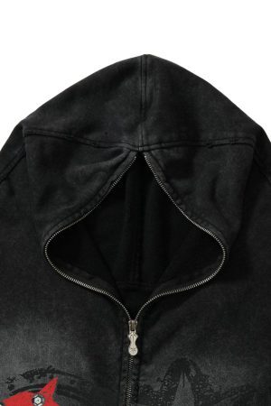 Concert Outfit Washed Star Print Full Zipper Hoodie
