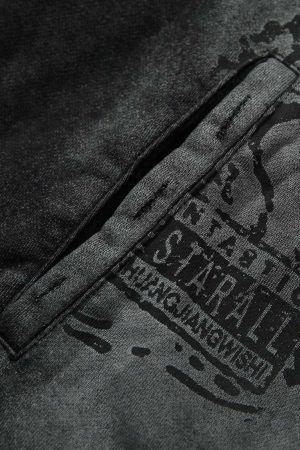 Concert Outfit Washed Star Print Full Zipper Hoodie