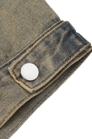 Concert Outfit Washed Vintage Letter Print Denim Jacket