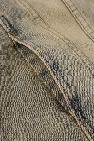 Concert Outfit Washed Vintage Letter Print Denim Jacket