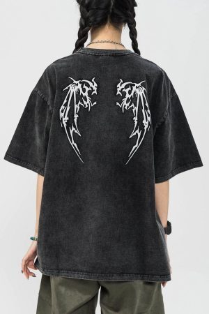 Concert Outfit Washed Wings Print Tee