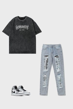 Concert Outfit Washed Wings Print Tee