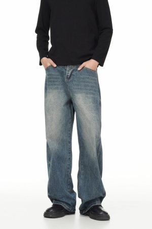 Concert Outfit Washed Wrinkle Loose Jeans