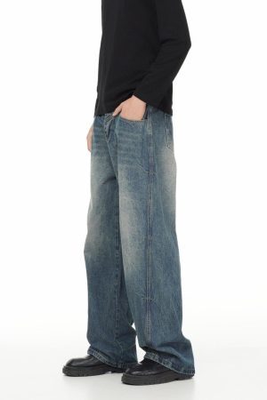 Concert Outfit Washed Wrinkle Loose Jeans