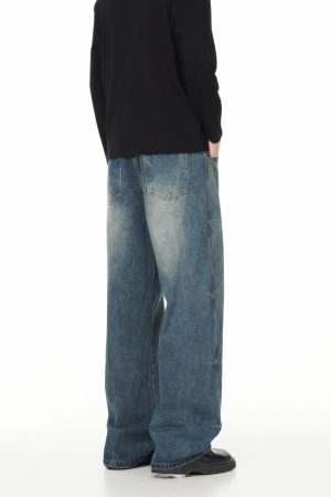 Concert Outfit Washed Wrinkle Loose Jeans