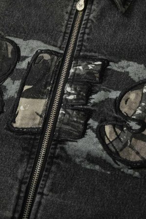 Concert Outfit Wasteland Embroidered Print Rivet Denim Jacket