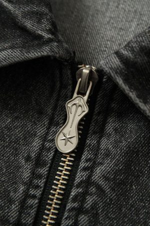 Concert Outfit Wasteland Embroidered Print Rivet Denim Jacket