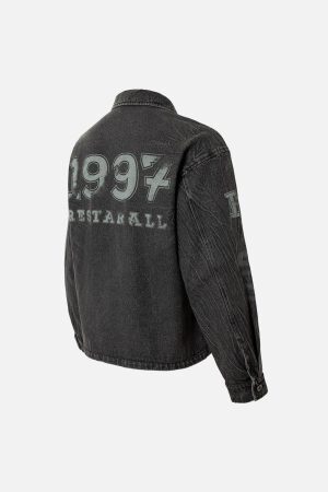 Concert Outfit Wasteland Embroidered Print Rivet Denim Jacket