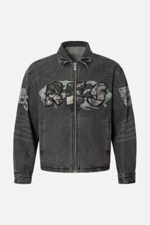 Concert Outfit Wasteland Embroidered Print Rivet Denim Jacket