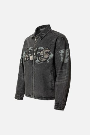 Concert Outfit Wasteland Embroidered Print Rivet Denim Jacket