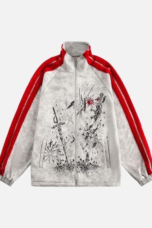 Concert Outfit Wasteland Patchwork Graffiti Zip Up Jacket