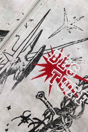 Concert Outfit Wasteland Patchwork Graffiti Zip Up Jacket