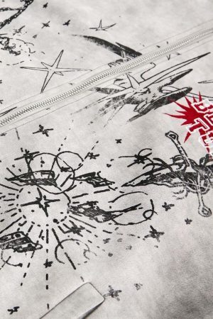 Concert Outfit Wasteland Patchwork Graffiti Zip Up Jacket