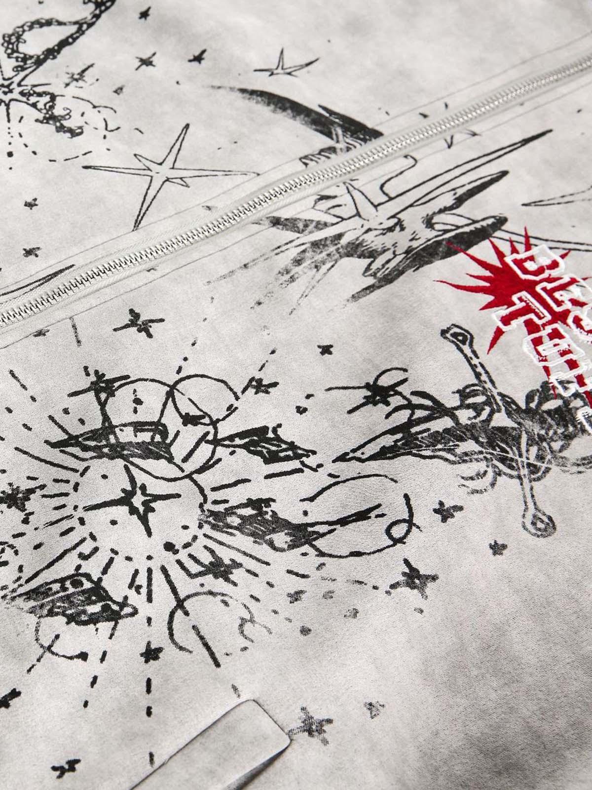 Concert Outfit Wasteland Patchwork Graffiti Zip Up Jacket Concert Outfit Wasteland Patchwork Graffiti Zip Up Jacket