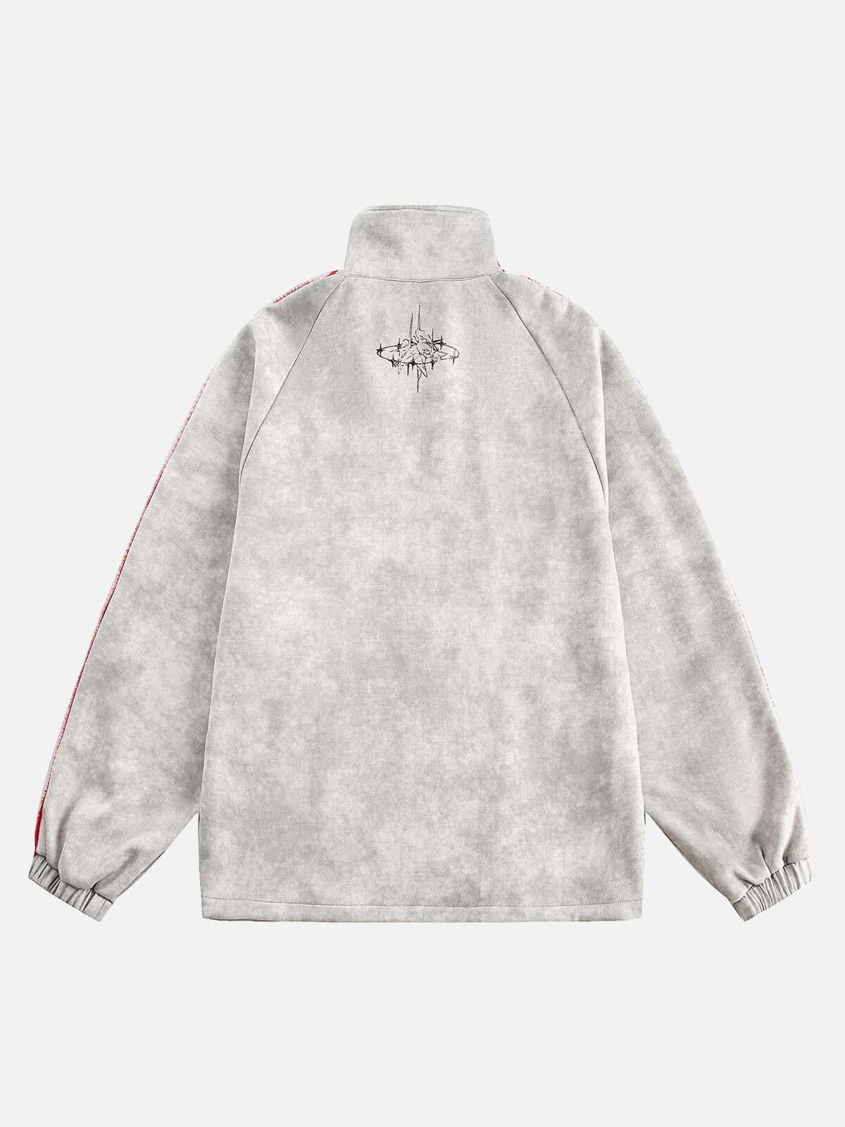 Concert Outfit Wasteland Patchwork Graffiti Zip Up Jacket Concert Outfit Wasteland Patchwork Graffiti Zip Up Jacket