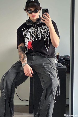 Concert Outfit Wasteland Punk Washed Wide Leg Jeans