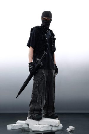 Concert Outfit Wasteland Punk Washed Wide Leg Jeans