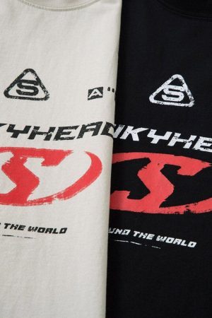 Concert Outfit Wasteland Style Heavy Dirty Dyed Print T-Shirt