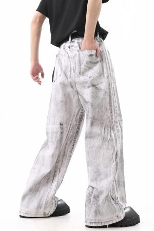 Concert Outfit Wasteland Style Niche Design Dirty White Loose Jeans