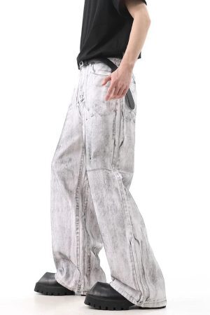 Concert Outfit Wasteland Style Niche Design Dirty White Loose Jeans