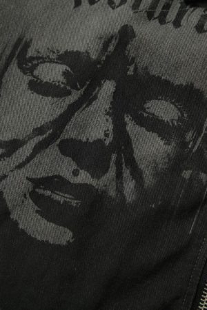 Concert Outfit Wasteland Style Portrait Print Patchwork Barn Jacket