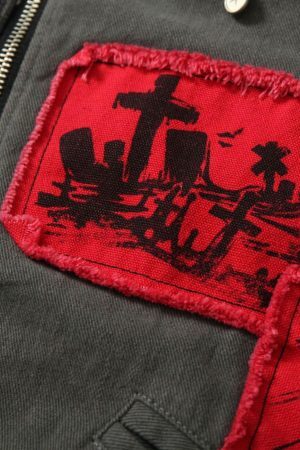 Concert Outfit Wasteland Style Portrait Print Patchwork Barn Jacket