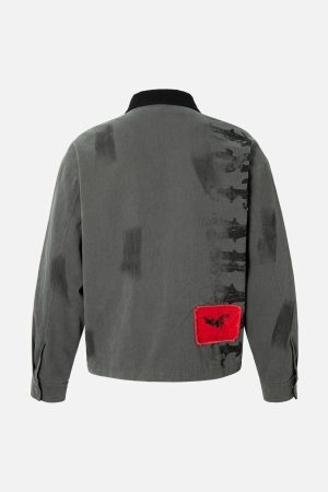 Concert Outfit Wasteland Style Portrait Print Patchwork Barn Jacket