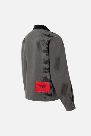 Concert Outfit Wasteland Style Portrait Print Patchwork Barn Jacket